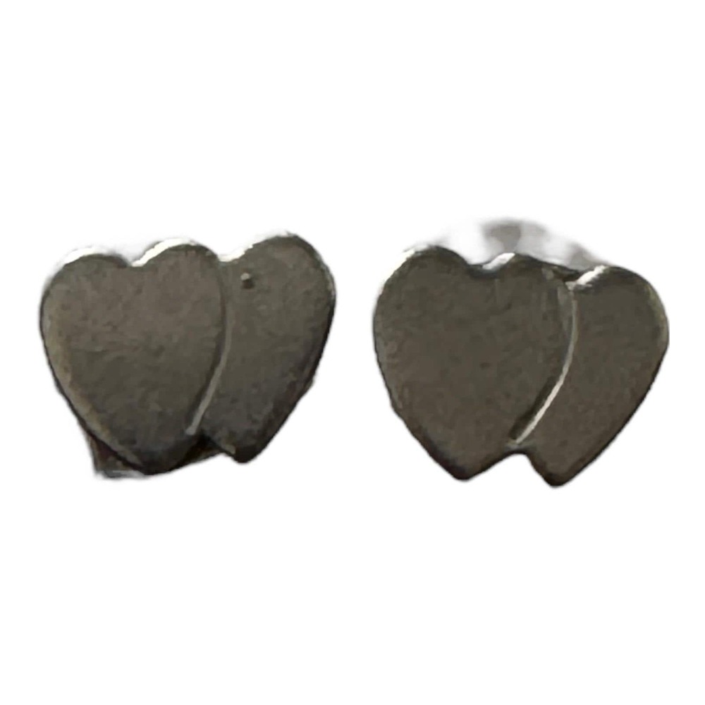 Vintage Silver Tone Two‎ Heart Shape Stud Earrings